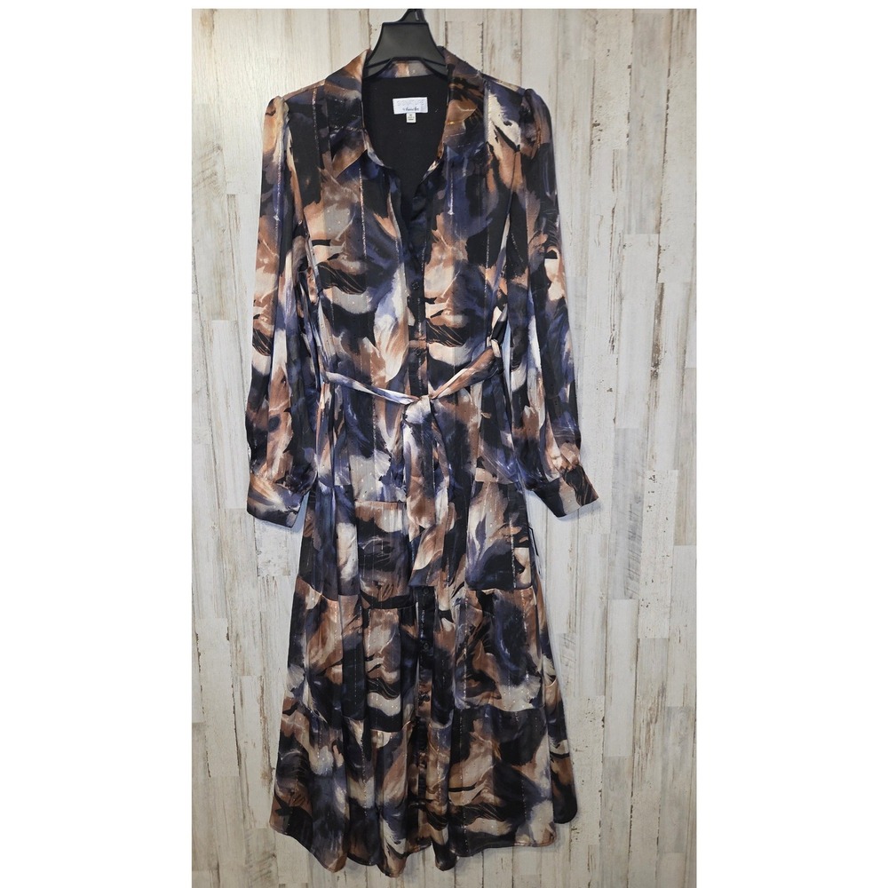 NEW Signature Robbie Bee 16 Chiffon Long sleeve Button Maxi Dress Tie Tiered